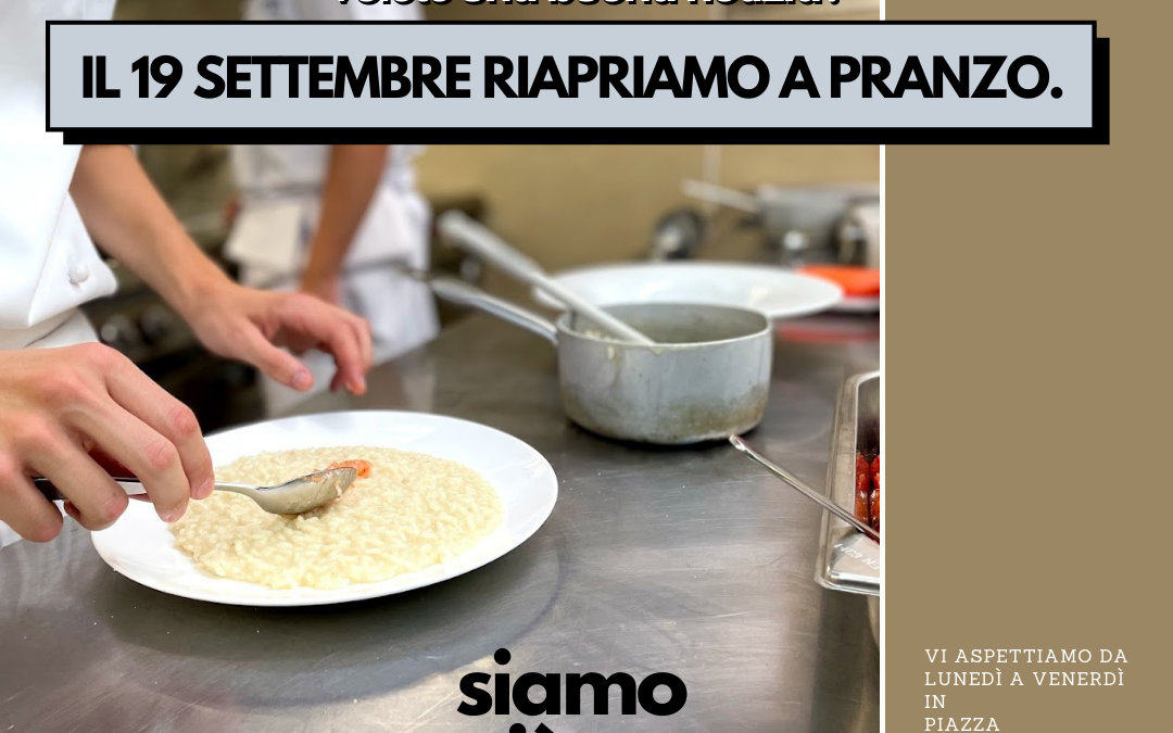 Saporinmente/ il 19.09 riapriamo a pranzo